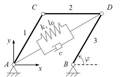 Four-bar linkage with diagonal spring and damper image